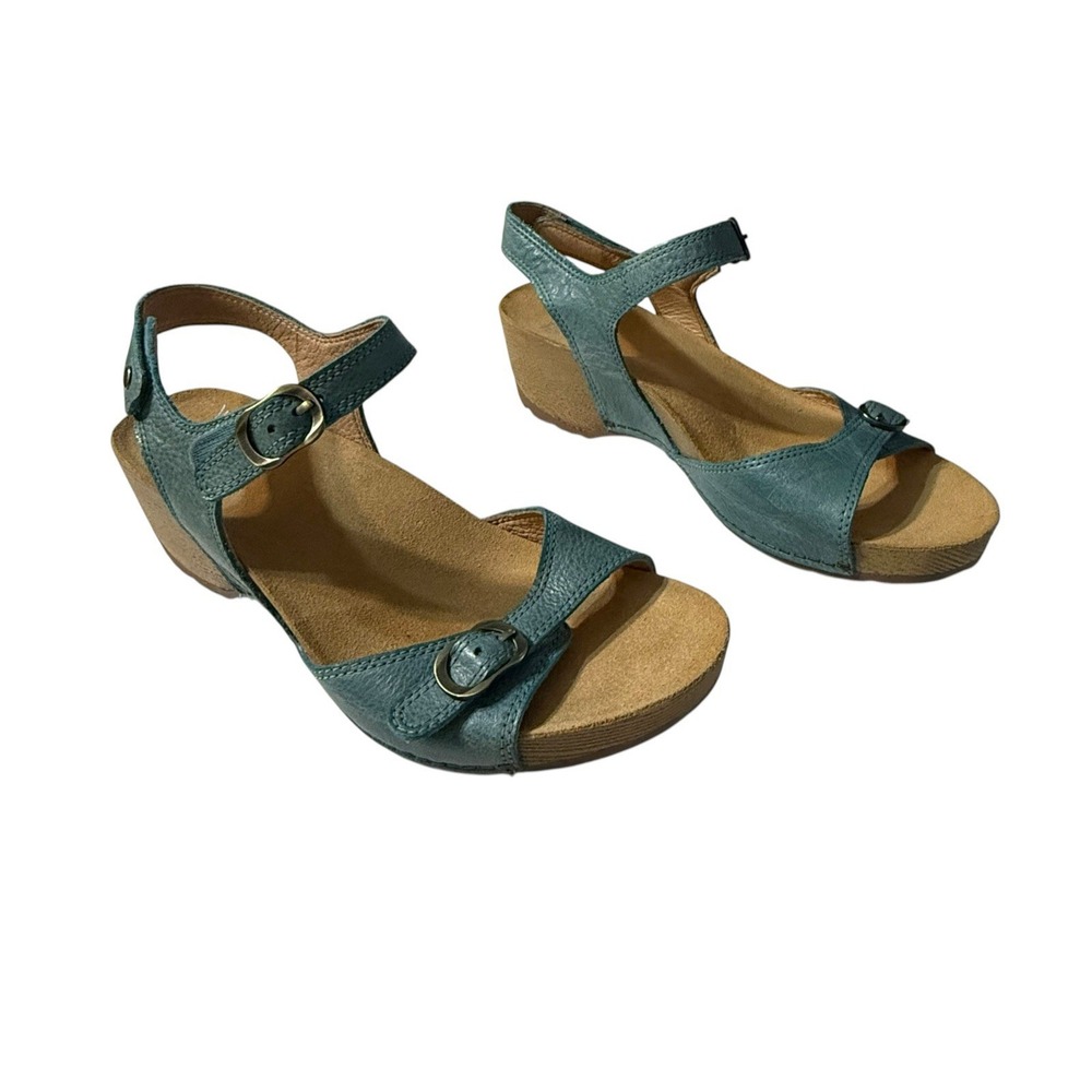 Dansko Tricia Lagoon Burnished Leather Wedge Sandals Women's EU Sz38 US Sz 7.5-8